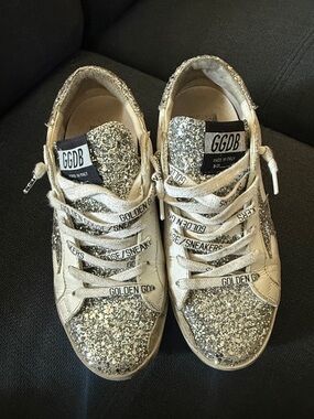 Golden Goose Glitter Silver and White Lace-Up Sneakers